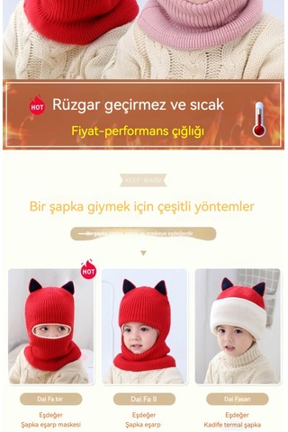 Hqgoodstore Sonbahar Ve Kış Yeni Moda Basit Saf Renk Çocuklar Sevimli Küçük Tilki Kulakları Artı Kadife Kalın Sıcak Örgü Yapışık Şapka Sarı Turuncu Küçük Tilki Kulakları Turuncu