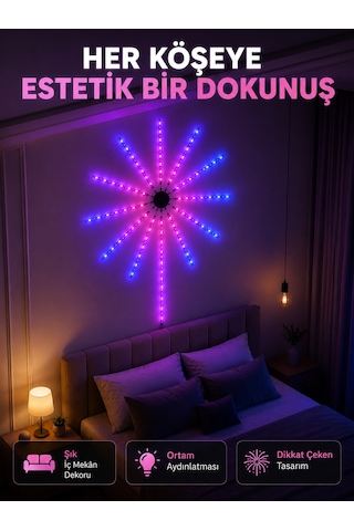 Telefon Kontrollü Rgb Fireworks Led Işık Çok Renkli Dekoratif Duvar Lambası Standart
