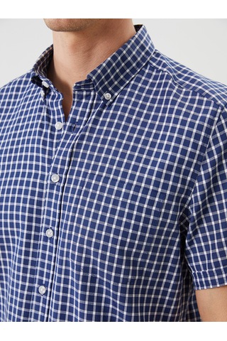 Lcwaıkıkı Classic Lacivert Regular Fit Kısa Kollu Ekose Oxford Erkek Gömlek