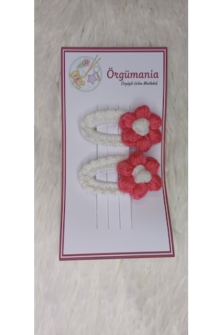 Amigurumi Toka - Çıtçıtlı El Örgüsü Toka 1 Çift Beyaz - Pembe