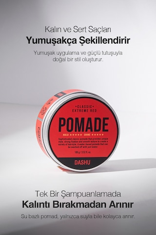 Doğal & Yumuşak Bitişli Güçlü Tutuşa Sahip Saç Sabitleyici Jel Dashu Classic Extreme Red Pomade 100g