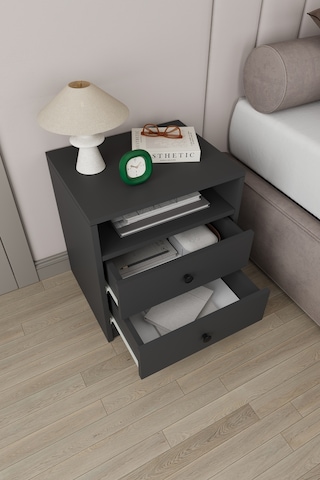 Modern 2 Çekmeceli Komodin Şifonyer %100 Mdf Çok Amaçlı Organizer Kmd04 Antrasit