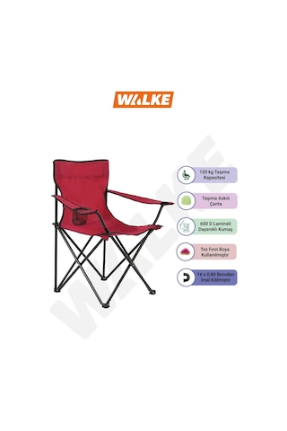 Walke Katlanabilir Kamp Sandalyesi Piknik Sandalyesi Plaj Sandalyesi Kırmızı Taşıma Çantalı Kırmızı