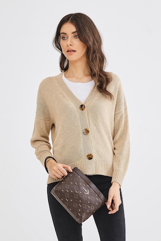 Deri Company Kadın Basic Clutch Çanta Monogram Desenli Logolu Kahverengi Taba (4010K) 214009 Kahverengi - Taba