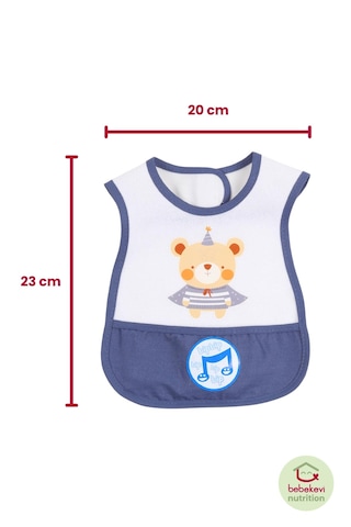 Düdüklü Cepli Sıvama Mama Önlüğü - Pelerinli Ayı Bebek Önlüğü Koyu Mavi