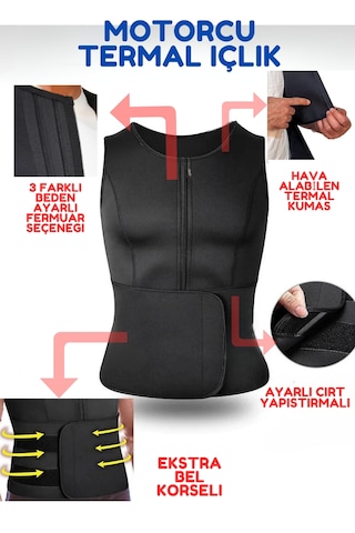Minufco Ayarlanabilir Bel Korseli Termal Motosiklet İçlik Siyah
