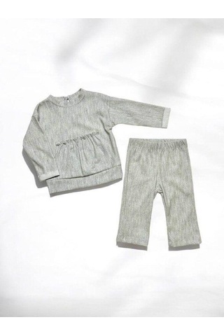 Kız Bebek Kanguru Cep Detaylı Pantolonlu Takım-14895 Gri