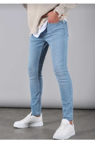 Erkek Mavi Düz Klasik Rahat Kesim Regular Fit Likralı Kot Jeans Mavi
