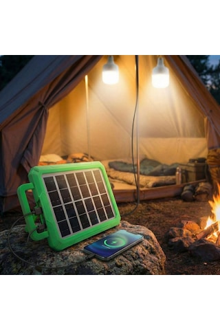 2 Ampullü Solar Panelli Powerbank Özellikli Kamp Işığı Seti Güneş Enerjili Led Kamp Aydınlatma Sistemi, Ta