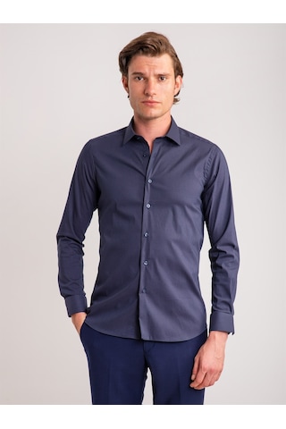 Dufy Lacivert Erkek Ekstra Slim Fit Brent Yaka Uzun Kol Gömlek - 62471 Lacivert