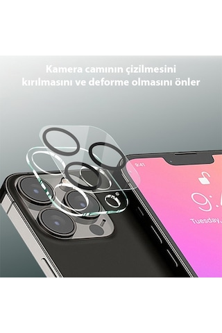 Ally Apple Uyumlu iPhone 13 Pro Max 3D Full Tempered Glas Cam Kamera Koruyucu