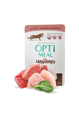 Optimeal Süper Premium Tahılsız Pouch Tavuk Fileto Ispanak Soslu Yetişkin Kedi Maması 85 G