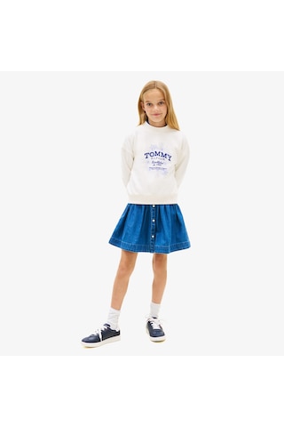 Tommy Hilfiger Flock Flower Crew Neck Çocuk Beyaz Sweatshirt Kg0kg08992 Beyaz
