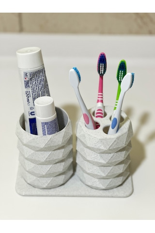 Modern Tasarım Ve Şık Diş Fırçalık Seti - Mermer Beyaz - 17cm Beyaz - Mermer