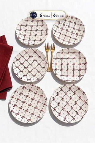 Fiyonk Kareli 6'lı Pasta Tabağı Seti 20 Cm Çok Renkli