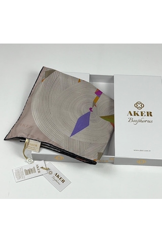 Aker Bosphorus Çift Taraflı İpek Twill Eşarp 89147112 Kahve-indigo Mavi-