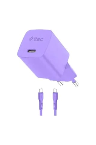 Ttec Smartcharger Gan 45W Avs PD Seyahat Hızlı Şarj Aleti + USB-C - USB-C 3A 120 CM Kablo Neon Mor