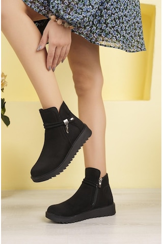Nesil Shoes Dvm 1001 Siyah Süet Kadın Fermuarlı Kışlık Bot Siyah