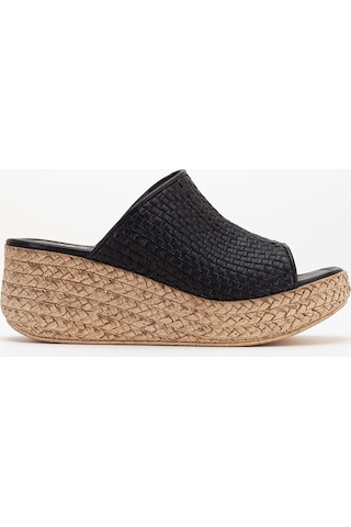 Analin Shoes Kadın Hakiki Deri Örgülü Terlik - Siyah