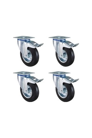 Kauçuk Dolgu Lastik Sanayi Tekeri 4'lü Frenli Tekerlek-125 Mm Çap