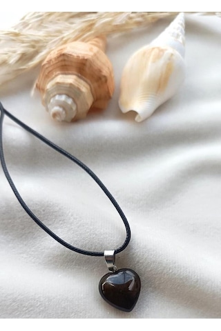 Kolye Gerdanlık Yoga Reiki Doğal Kalp Dumanlı Akik Taşı Genç Kadın Takı Hediye