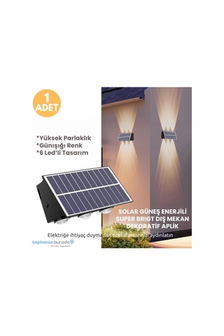 Technosmart 1adet Güneş Enerjili Çift Taraflı 6 Ledli Aplik Sarı Işık Duvar Lambası Bahçe Aydınlatma Diğer