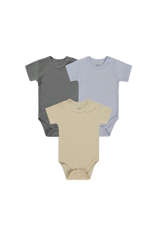 Minidamla Baby Minidamla Kısa Kol Basic 3'lü Set 1-18 Ay Çıtçıtlı Badi - Mavi