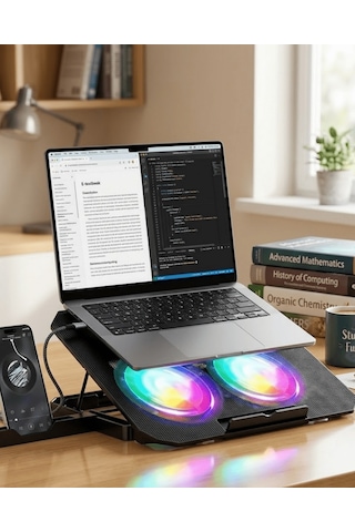 Notebook Soğutucu Stand Rgb Aydınlatmalı İki Fanlı Laptop Altlığı Tkndy-bsva4969