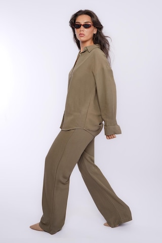 Madmext Haki Keten Kadın Gömlek Pantolon İkili Takım Mg2356 Haki