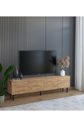 Minimalist 160 Cm Demir Ayaklı Ahşap Görünümlü Tv Ünitesi