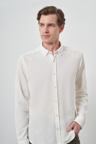 Morven Erkek Beyaz Trend Keten Slim Fit Düğmeli Yaka Gömlek 25ys004013600 Beyaz Beyaz