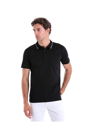 Hatemoğlu Siyah Regular Fit Düz 100% Pamuk Polo Yaka Tişört Siyah