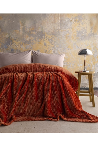 Çift Kişilik Trusty Teracotta Jakar Desen Battaniye 200x220 Cm Terracotta