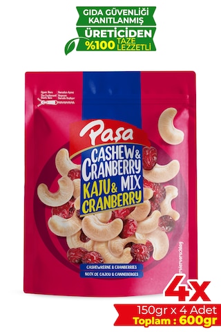 Paşa Kuruyemiş Çiğ Kaju & Cranberry Mix 4 x 150 G