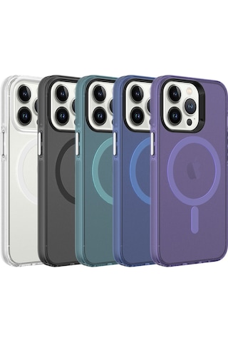 Apple Uyumlu iPhone 13 Pro Max Uyumlu Zore Magsafe Şarj Özellikli Buzlu Transparan C-pro Sert Kılıf-yeşil Yeşil -