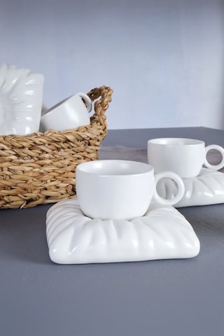 Arow Tr-2951 Beyaz 12 Parça 6 Kişilik Porselen Kahve Fincan Takımı