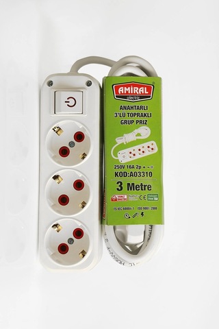 3 Lü Topraklı Anahtarlı 3 Metre Kablolu Grup Priz Diğer