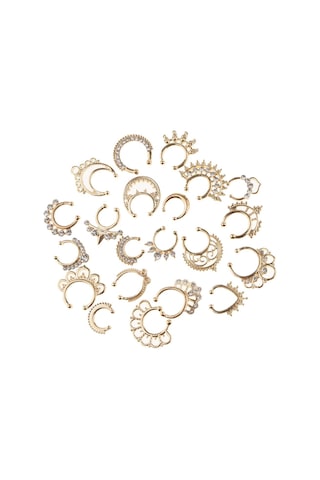 Homyl 21 Parça Kristal Sahte Septum Clicker Burun Halkası Altın