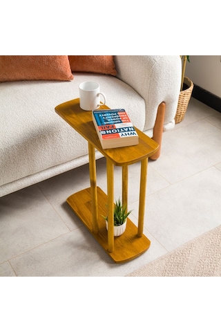 Furnirem Masif Çam Ahşap Modern C Sehpa Koltuk Yanı Yan Sehpa 49x24x55 Cm Meşe