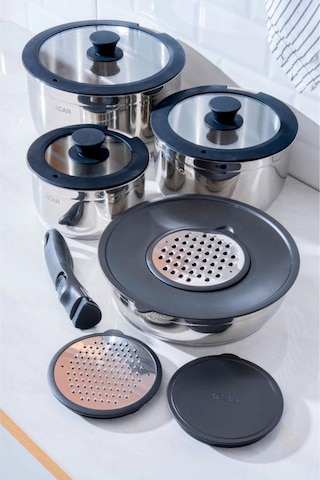 Acar Mars 12 Parça Çelik Tencere Seti Krt-08620 Siyah