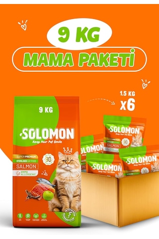 Kısırlaştırılmış Somon'lu Süper Premium Kedi Maması 9 Kg - Hipoalerjenik - Düşük Tahıllı - Yüksek Hayvans