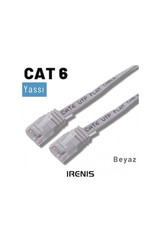 Irenis CAT6 Kablo Yassı Ethernet Network Lan Ağ İnternet Kablosu 10 M Beyaz