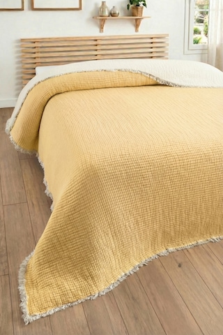 Tek Kişilik Müslin Yatak Örtüsü - 5 Katlı, Dolgulu, %100 Pamuk Müslin Yorgan - 160x220 Cm-sarı Sarı