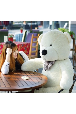 130 Cm Papyonlu Sevimli Peluş Ayı - Sevgiliye Özel Hediye Beyaz