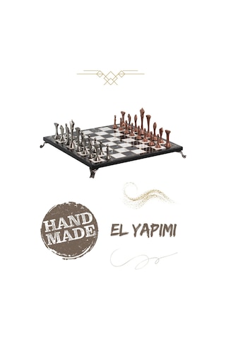 Mc74 Metal Satranç Takımı - Mermer Desenli 30x30cm Ahşap Tahta - Büyük Boy Taş - Lüks Hediyelik