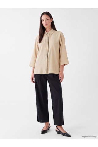 Lcw Studıo Bej Oversize Kadın Gömlek