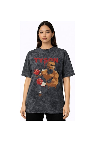 Mike Tyson Sporcu Boksör Dövüşçü Baskılı Unisex Oversize Vintage Siyah