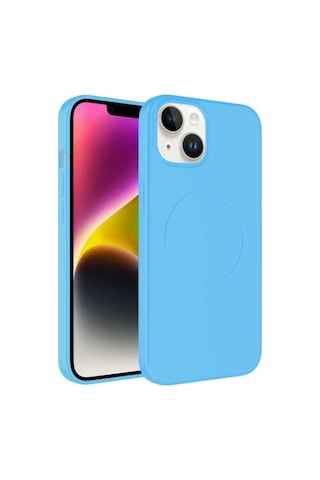 Apple Uyumlu iPhone 14 Kılıf M-safe Wireless Şarj Özellikli Pastel Renk Silikon Zore Plas Kapak Mavi Açık