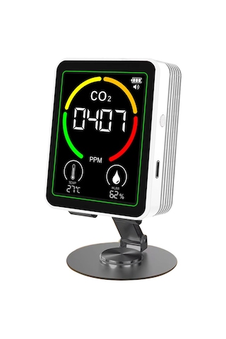 Maiyame Hava Kalitesi Testeri Zn-mt03: Co2, Sıcaklık Ve Nem Ölçer - 2.8" Renkli Ekran, Taşınabilir, Usb Şarjlı, Açıklayıcı Ve Sırt Desteği İle Beyaz