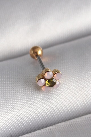 316l Çelik Gold Renk Zirkon Taşlı Çiçek Tragus Piercing - Prt3500eb02901-7964 Altın